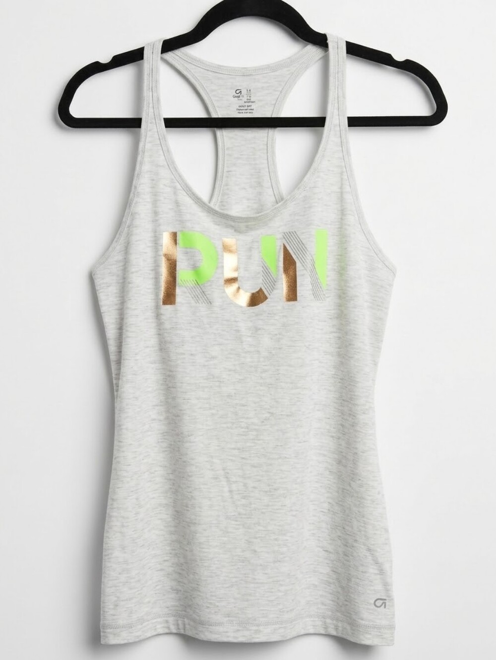 Performance RUN Graphic Racerback Tank - Light Gray / Gold / Neon Green